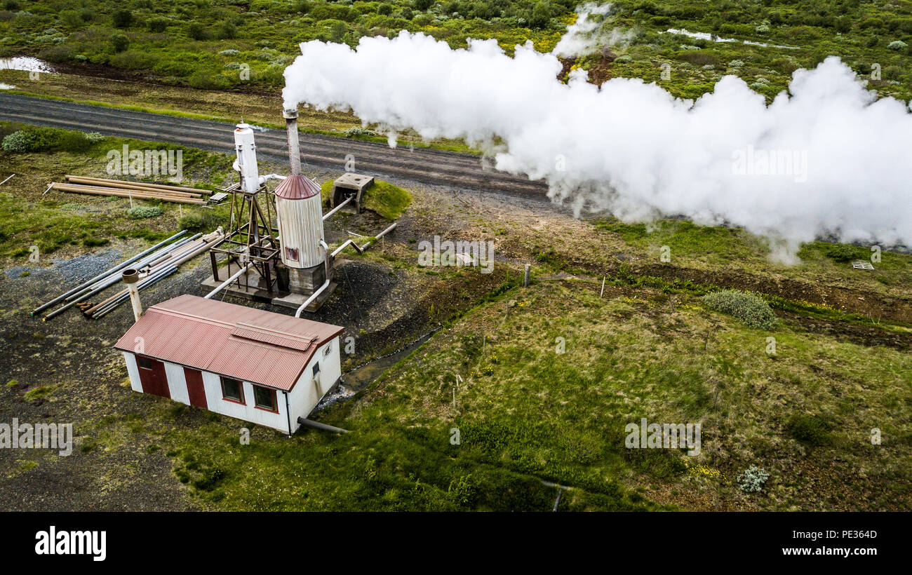 Geothermie Projekt Efri Reykir, dass Wärme Energie zu über 500 Häuser, Efri Reykir, Southern Island Stockfoto