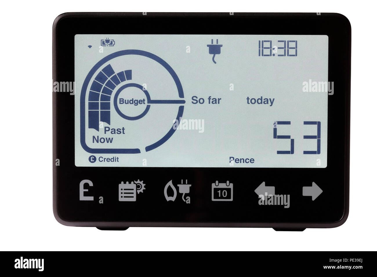 Smart Meter im Haus Anzeige isoliert auf weißem Hintergrund Stockfoto