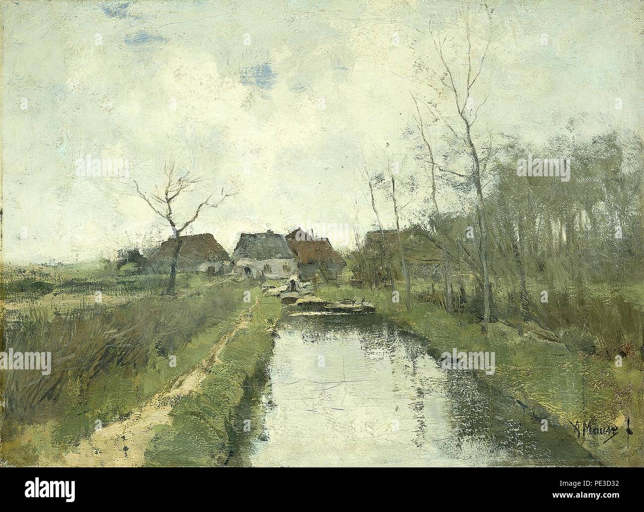 Anton Mauve - Huisje aan een-Sloot-familie. Stockfoto