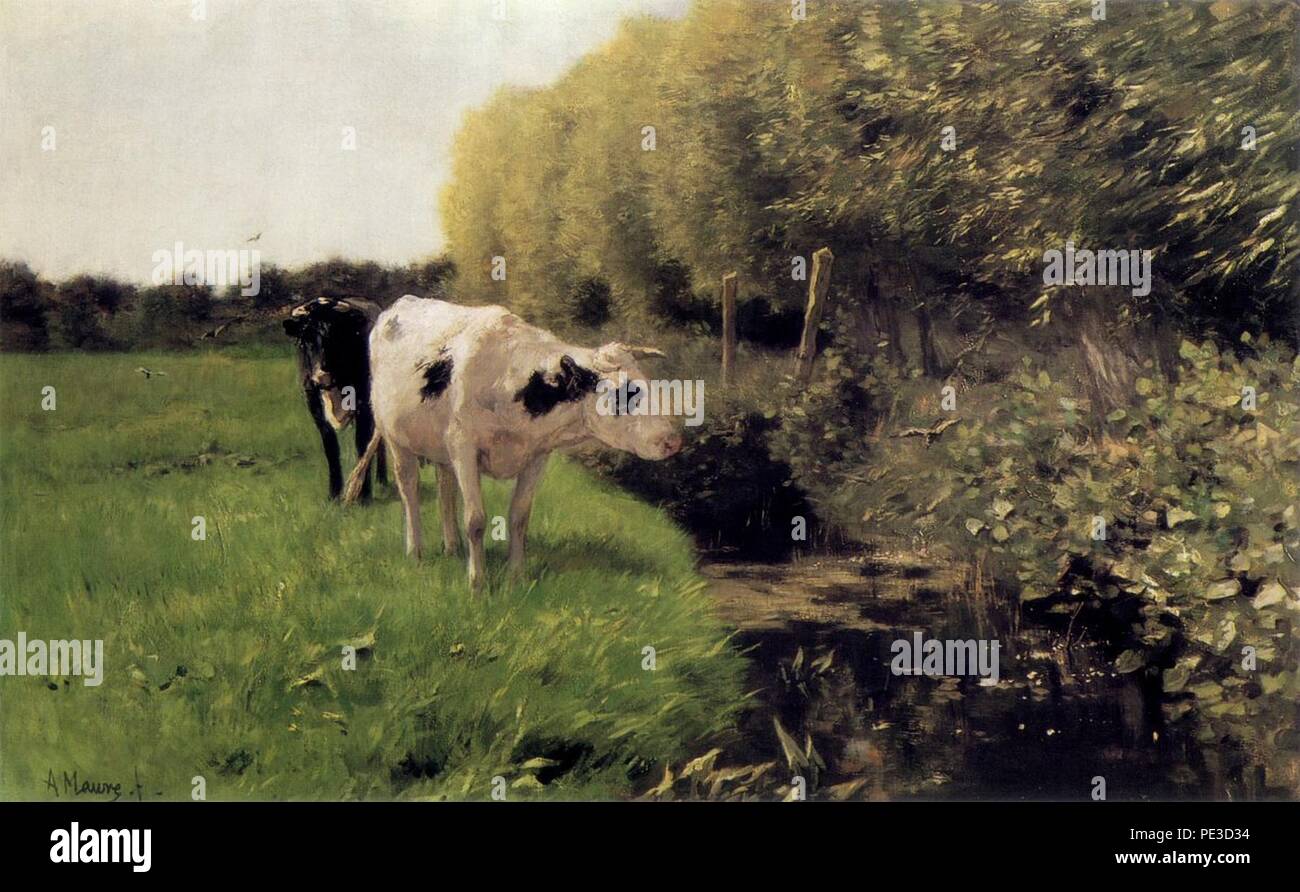 Anton Mauve - Koeien aan een-Sloot-familie. Stockfoto