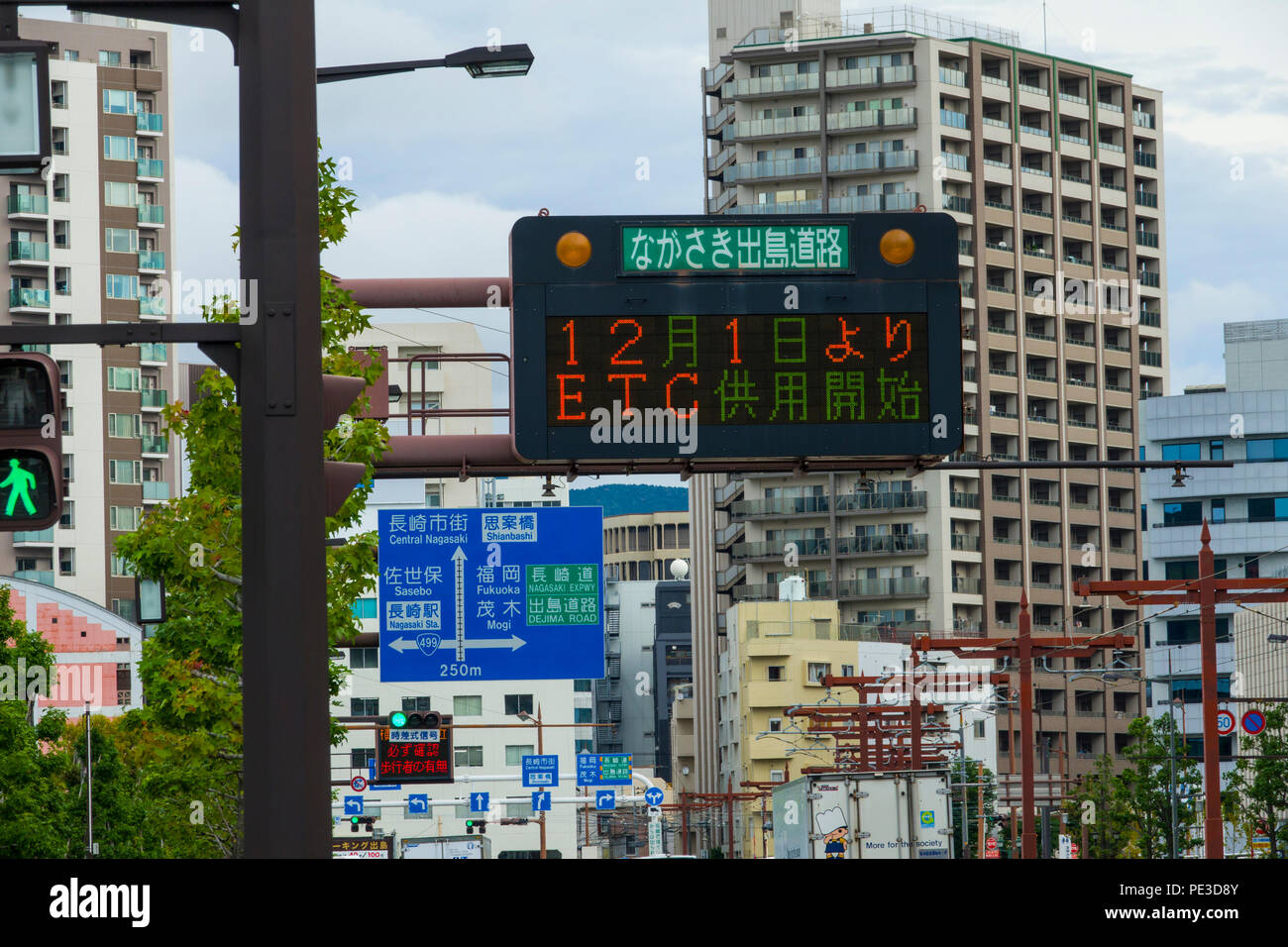 Elektronische Traffic Sign Nagasaki Japan Asien Kyushu Präfektur Stockfoto