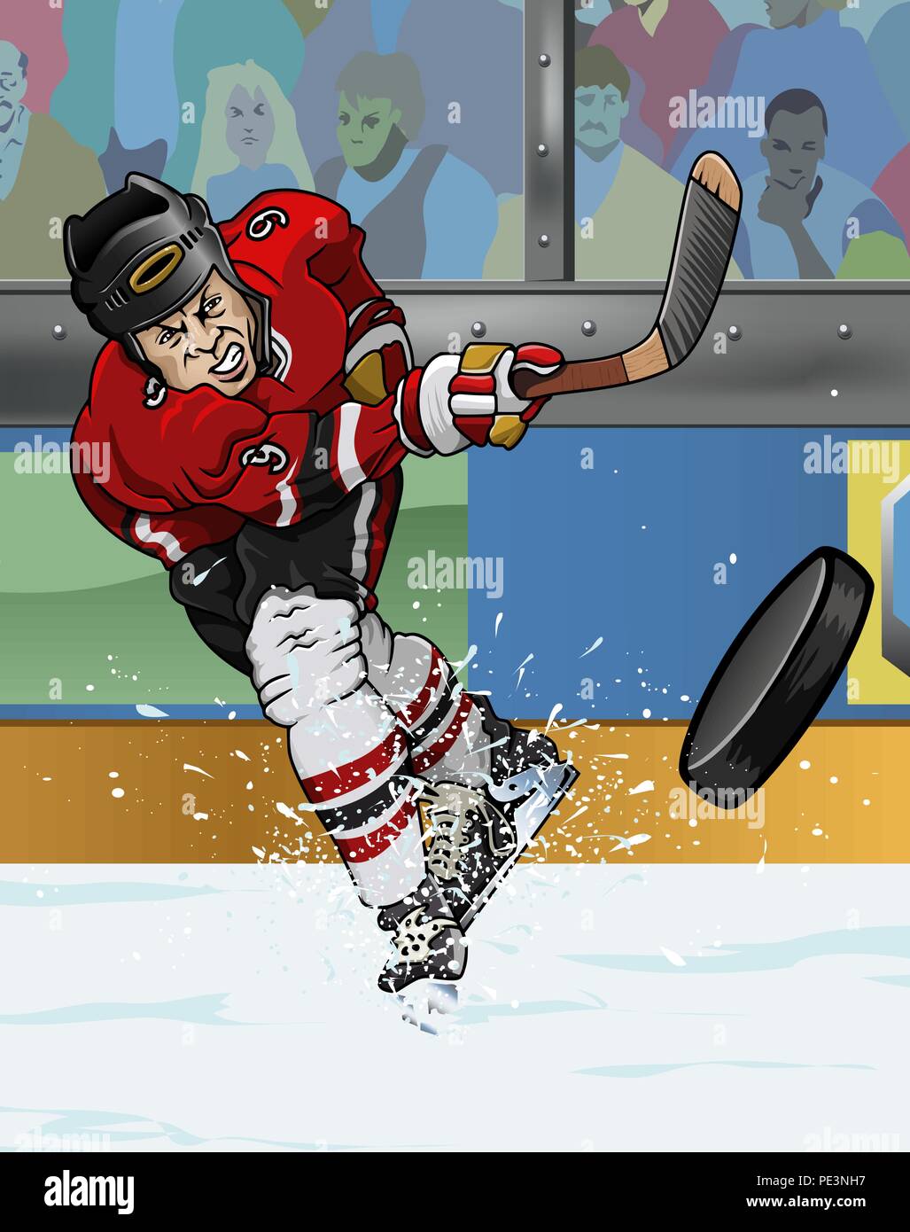 Cartoon Stil Abbildung: ein hockeyspieler ein SLAPSHOT Stock Vektor