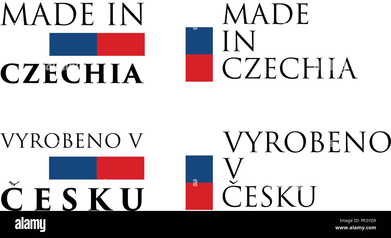 Einfach gemacht in Tschechien/Vyrobeno v Cesku (tschechische Übersetzung) Label. Text mit nationalen Farben angeordnet horizontal und vertikal. Stock Vektor