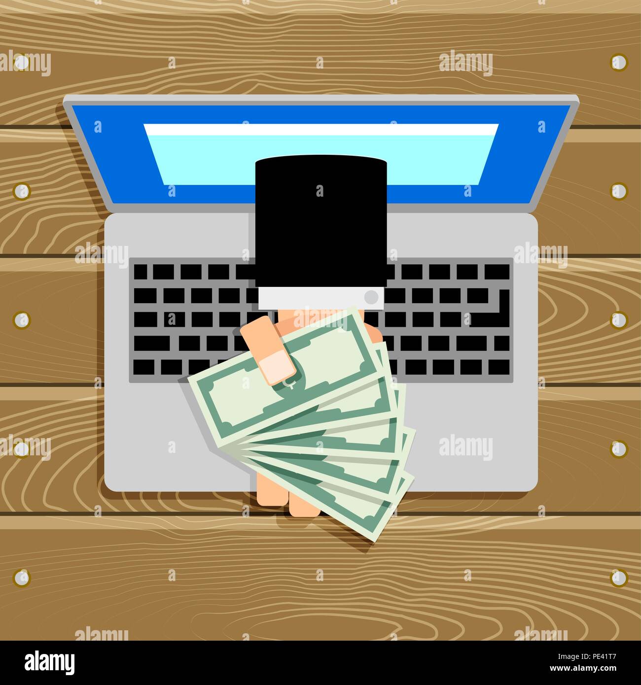 Online Gehalt oder eine Entschädigung in bar Banknote. Online Zahlungen, Freelancer Gebühren. Vektor Transaktion Gehalt und Vergütung, finanziellen Gewinn illustrati Stock Vektor