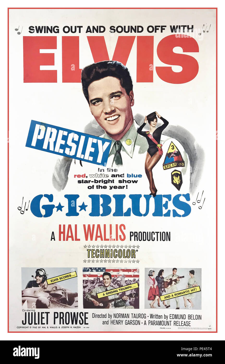 ELVIS PRESLEY G i BLUES Vintage Filmplakat für G i Blues ein amerikanischer Komödienfilm von 1960 unter der Regie von Norman Taurog mit Elvis Presley, Juliet Prowse und Robert Ivers Stockfoto