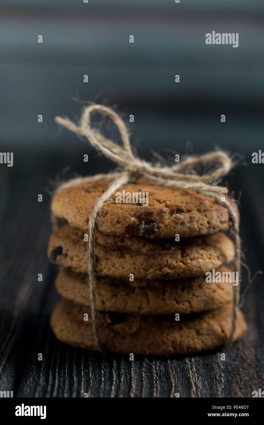 Chocolate Chip Cookies stack. Traditionelle amerikanische Cookies. Stockfoto