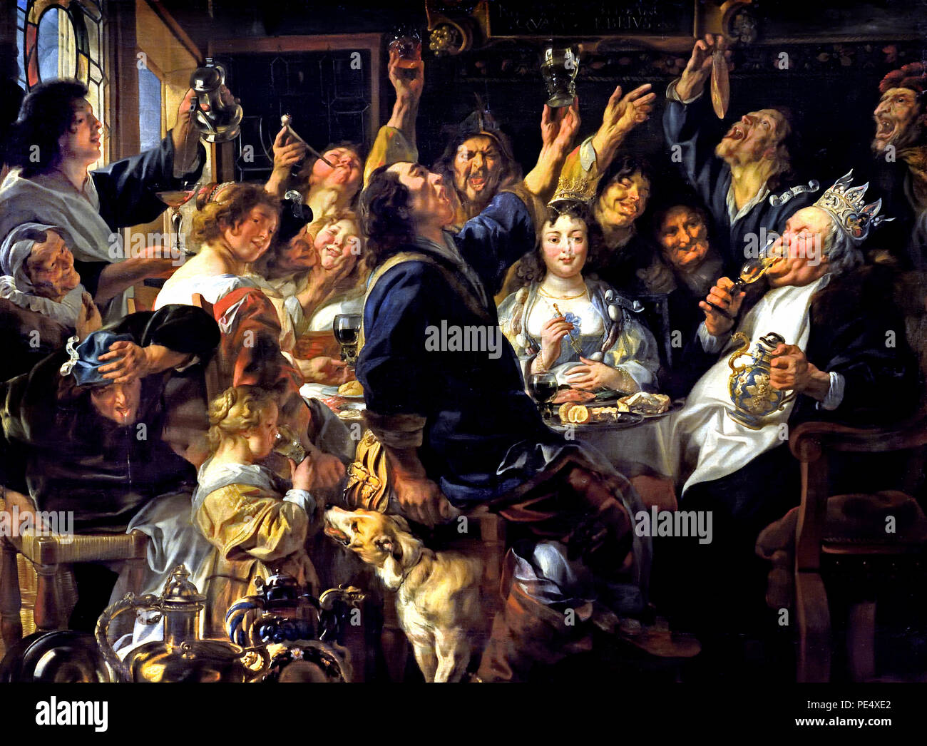 Fest der bean König 1640/1645 von Jacob Jordaens (1593-1678), flämischer Barock Maler Belgien Belgien (Flämische Folk Custom auf Erscheinung: Der Finder der Bohne in einem Kuchen gebacken wird König des Festes, er die schönste Frau wählt als die Königin). Stockfoto