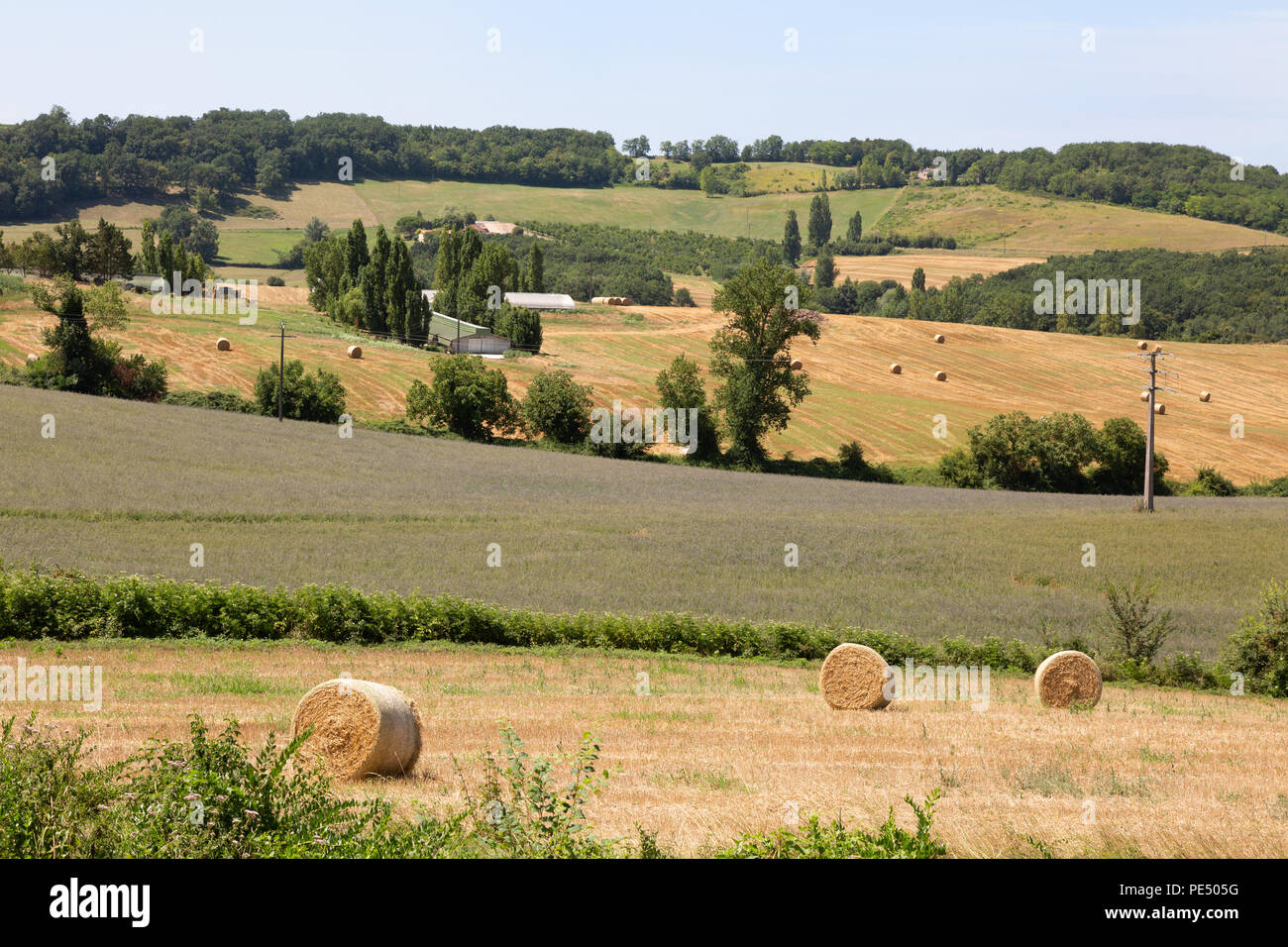 Französische Landschaft und Ackerbaubetrieb, Lot-et-Garonne, Aquitaine Frankreich Europa Stockfoto