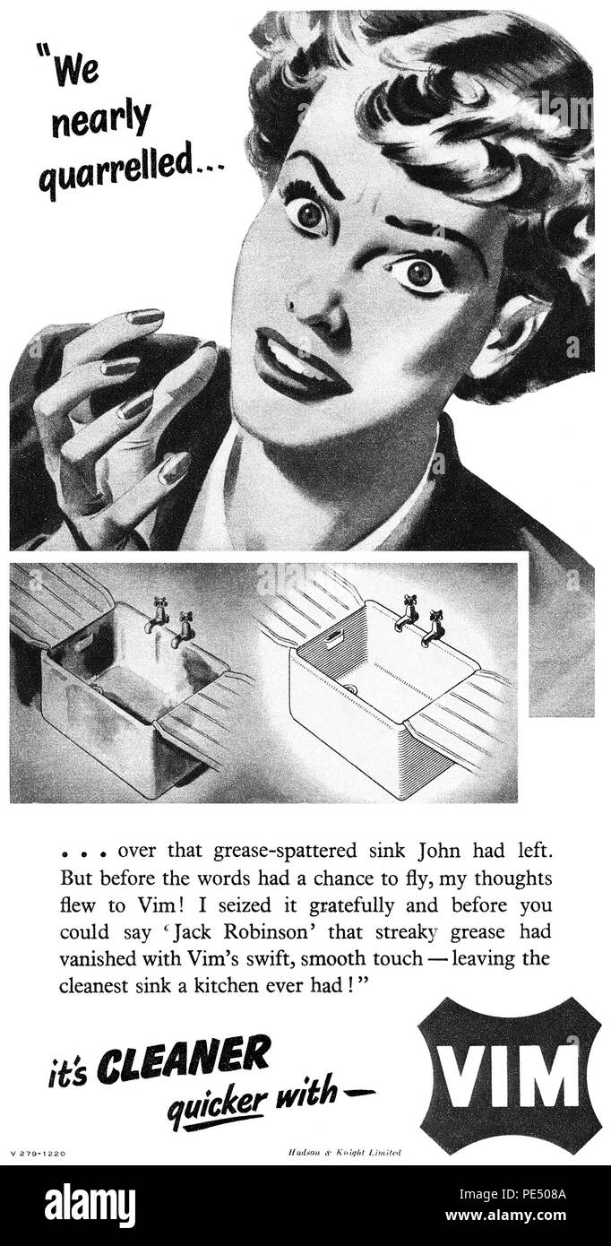 1951 britischen Werbung für VIM-Reiniger. Stockfoto