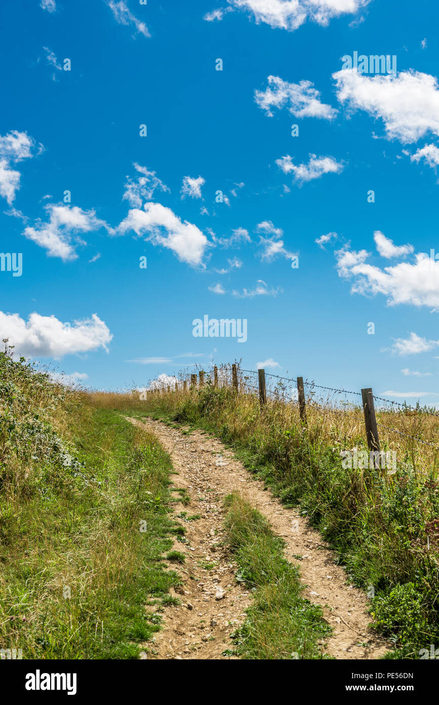 Fußweg in Ditchling Beacon, Sussex, UK. Mit einer fantastischen Aussicht auf die Sussex. Stockfoto