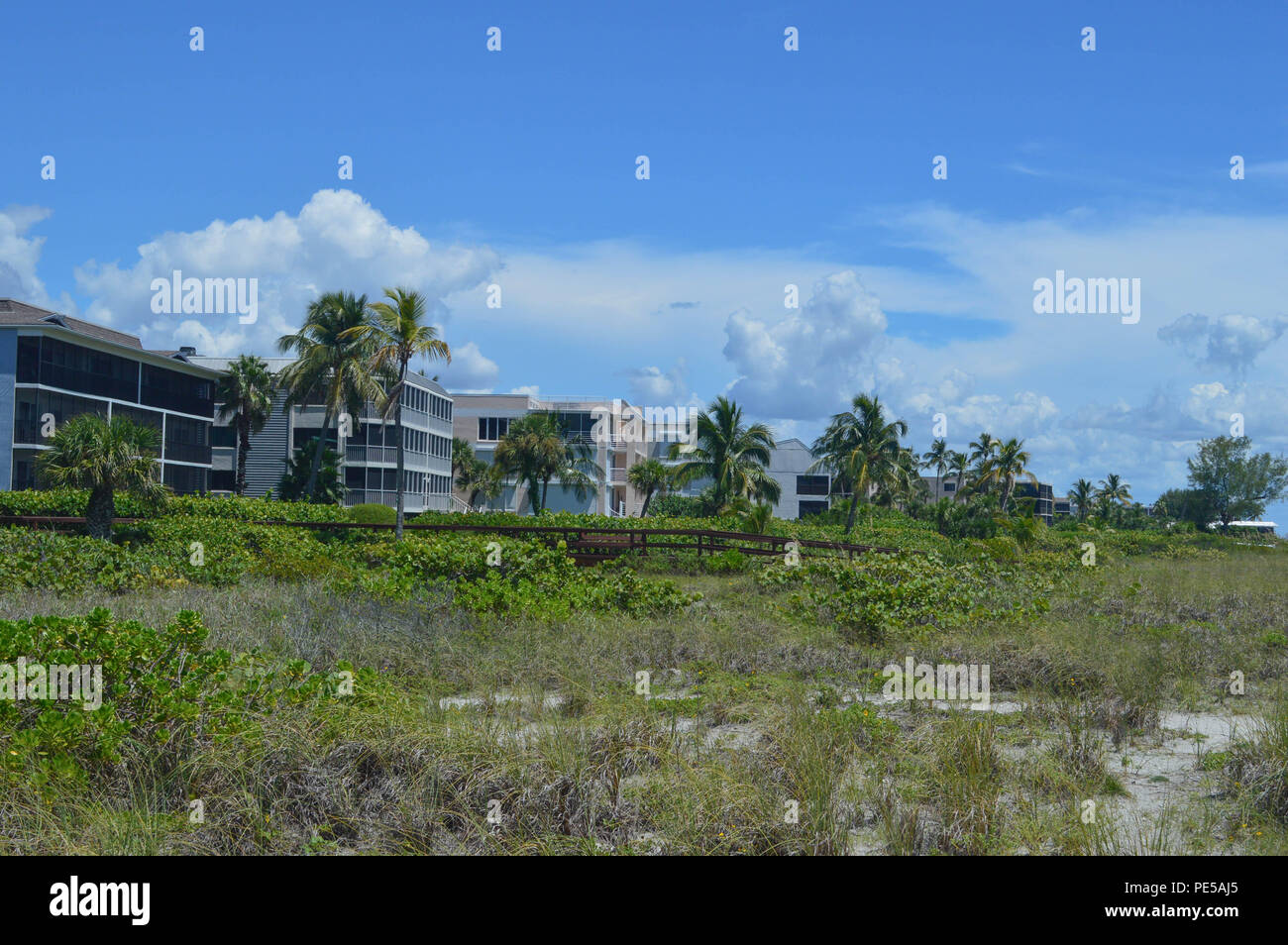 Waterfront Beach Resorts auf der tropischen Insel Sanibel Küste. Stockfoto