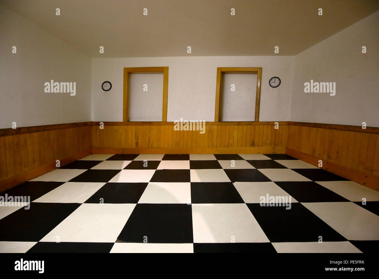Ames Zimmer optische Illusion, die Ausstellung in der New York Hall of Science Stockfoto