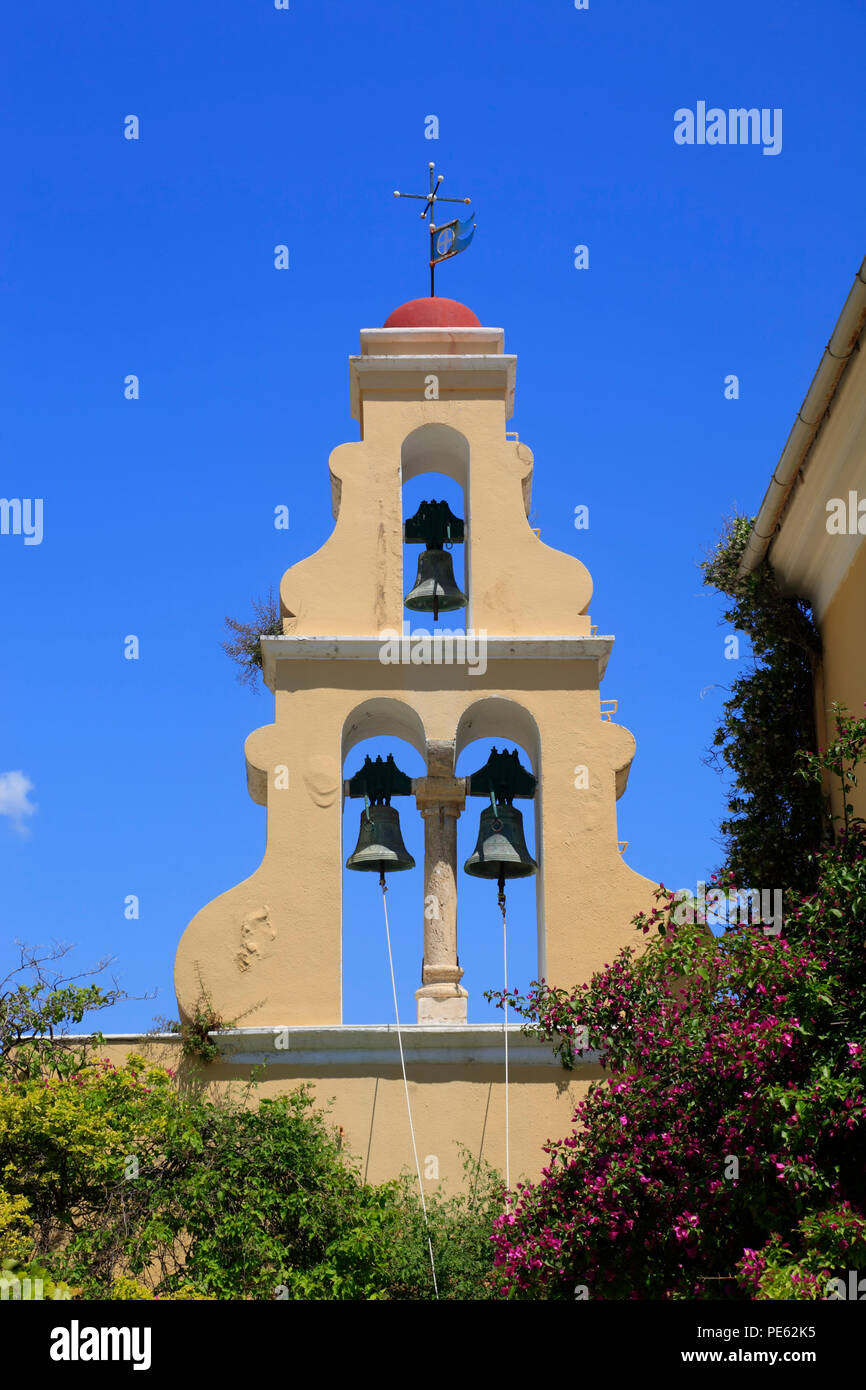 Belltower Kloster Paleokastritsa, Korfu, Griechenland, Europa Stockfoto