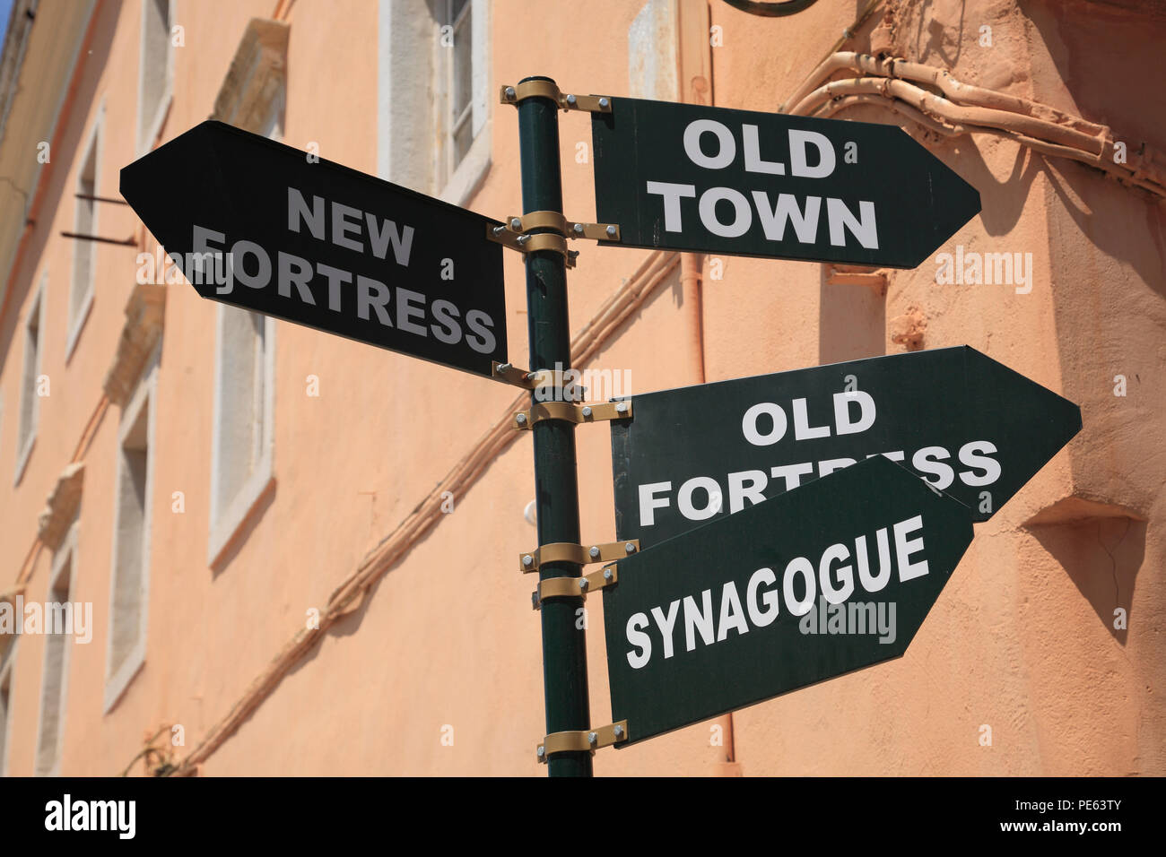 Straßenschilder, Korfu, Korfu, Griechenland, Europa Stockfoto