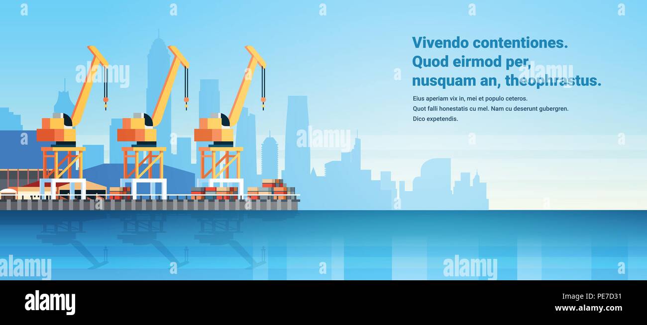 Industrielle Sea Port Cargo Logistics container import export Kran Wasser Lieferung Transport Konzept Versand dock waagrechten Platz kopieren Stock Vektor