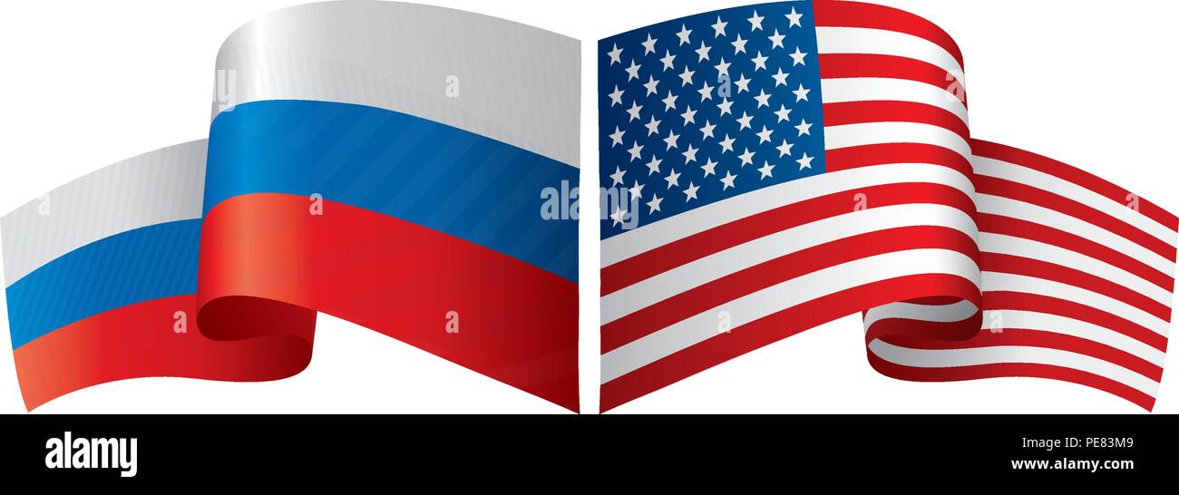 Russland und USA Länderfahnen. Vector Illustration. Stock Vektor