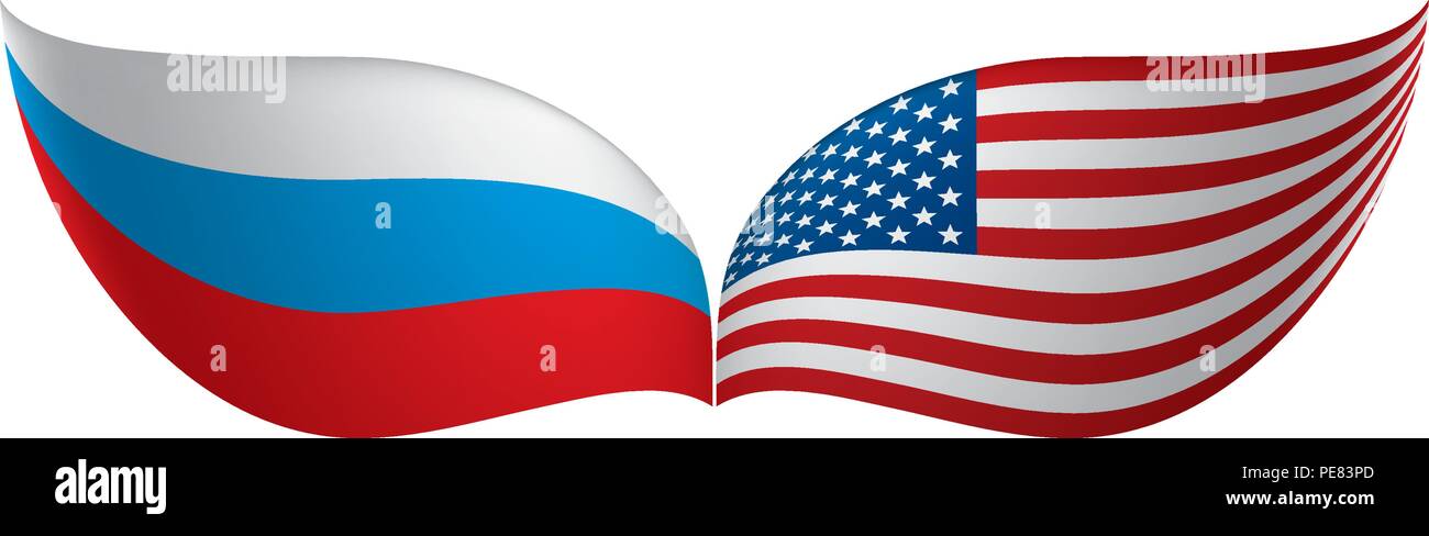 Russland und USA Länderfahnen. Vector Illustration. Stock Vektor