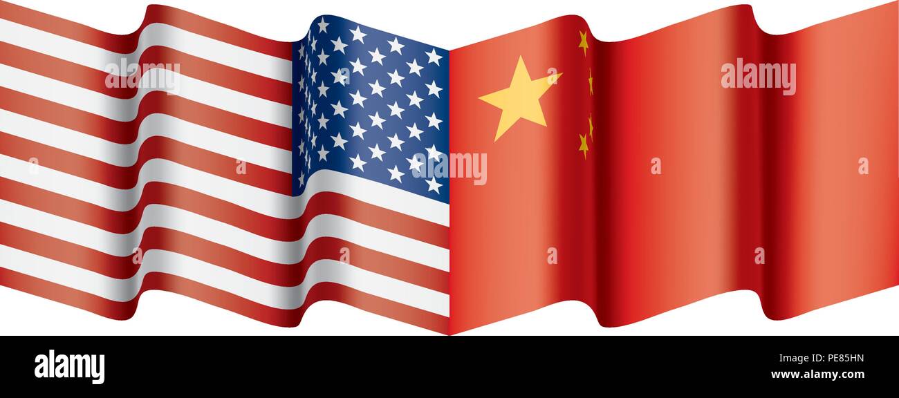 Usa und China Flaggen. Vector Illustration auf weißem Hintergrund Stock Vektor