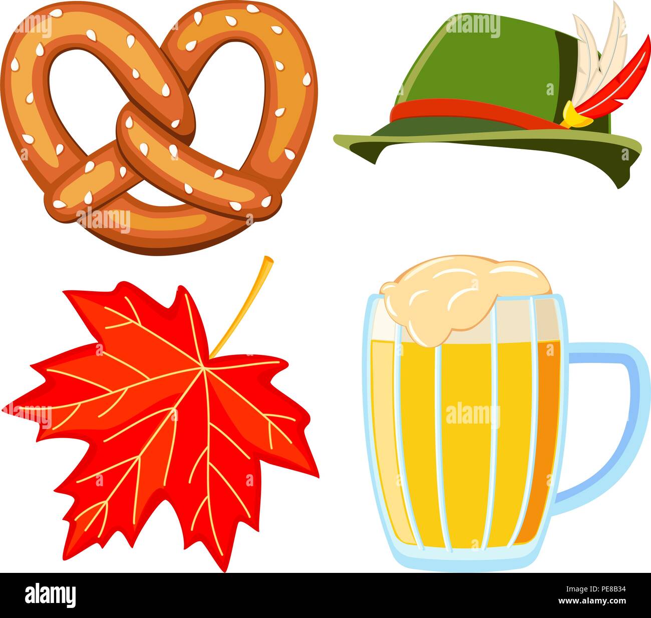 Bunte cartoon Oktoberfest 4 Elemente einstellen Stock Vektor