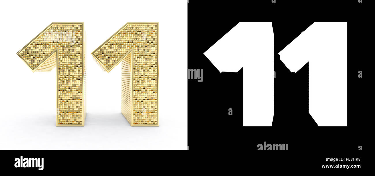 Goldene Zahl Elf Nummer 11 Auf Weissem Hintergrund Mit Schlagschatten Und Alpha Kanal 3d Darstellung Stockfotografie Alamy