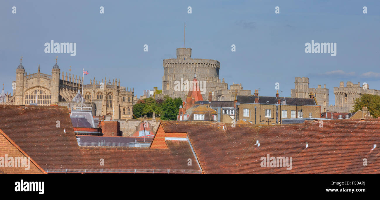 Panoramablick auf Schloss Windsor, England. Stockfoto
