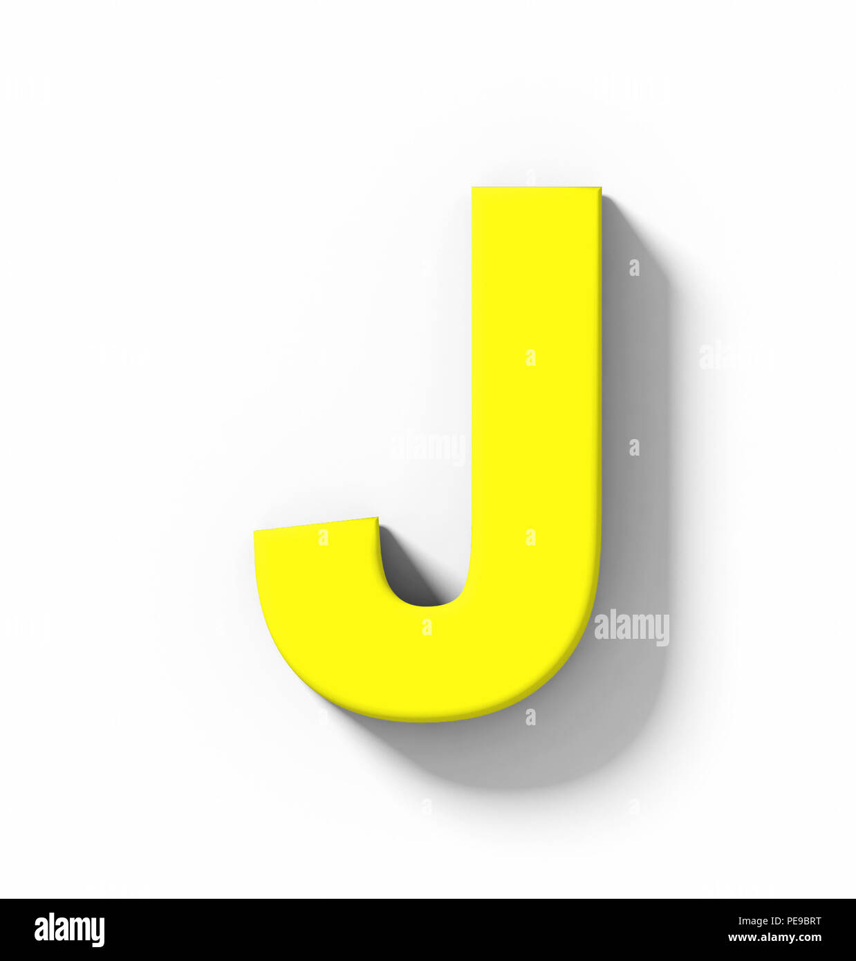 Buchstabe J 3D Gelb auf Weiß mit Schatten isoliert-orthogonale Projektion - 3D-Rendering Stockfoto