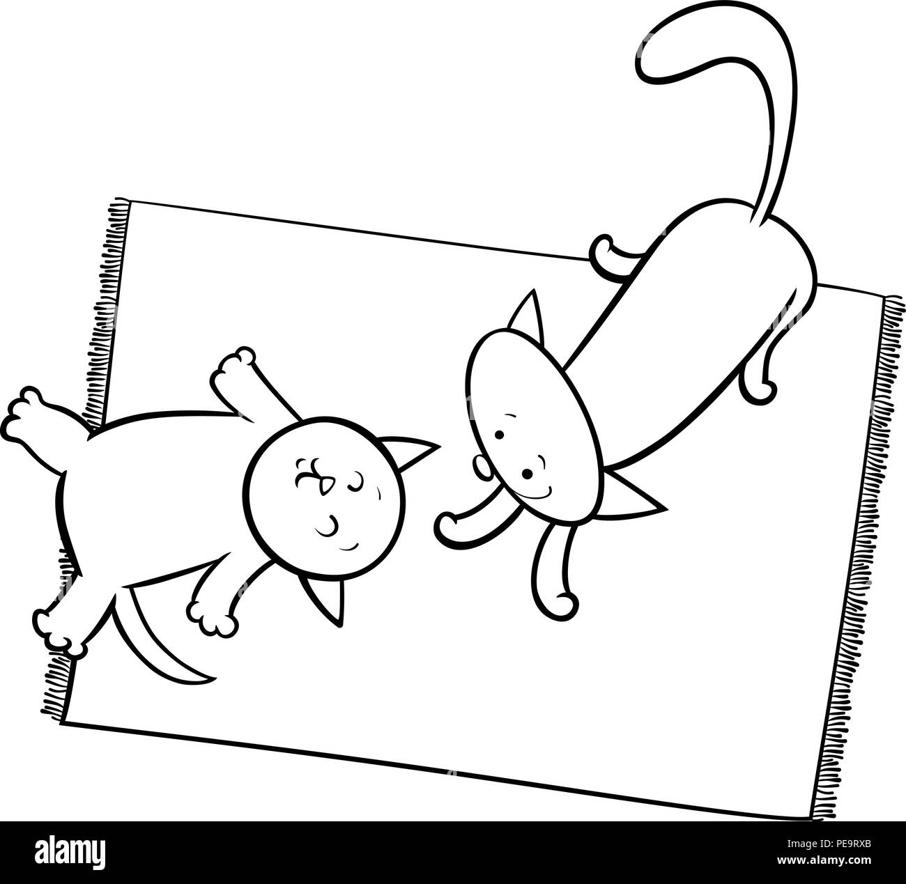 Schwarze und Weiße Cartoon Illustration von Süßen verspielten Kätzchen und Katzen Malbuch Stock Vektor