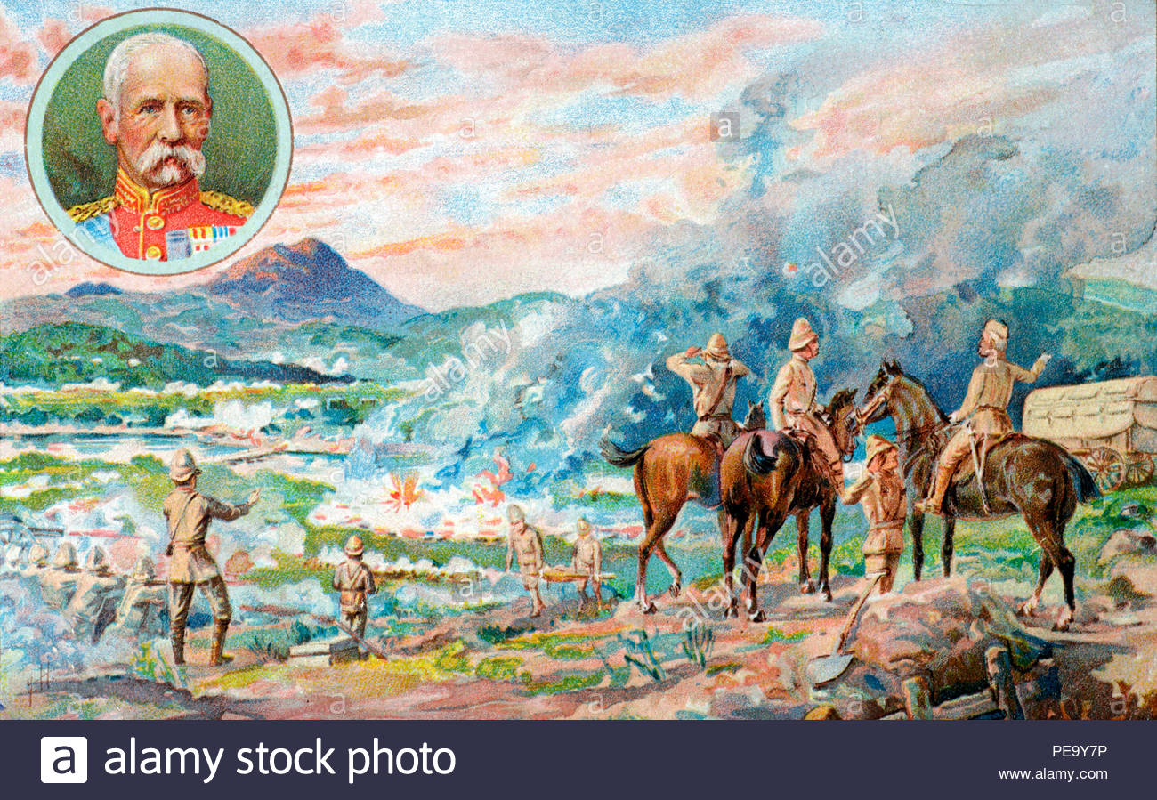 Paardeberg, im Zweiten Burenkrieg, Februar 1900, in c 1900 veröffentlicht. Feldmarschall Frederick Sleigh Roberts, 1. Earl Roberts inset. Stockfoto