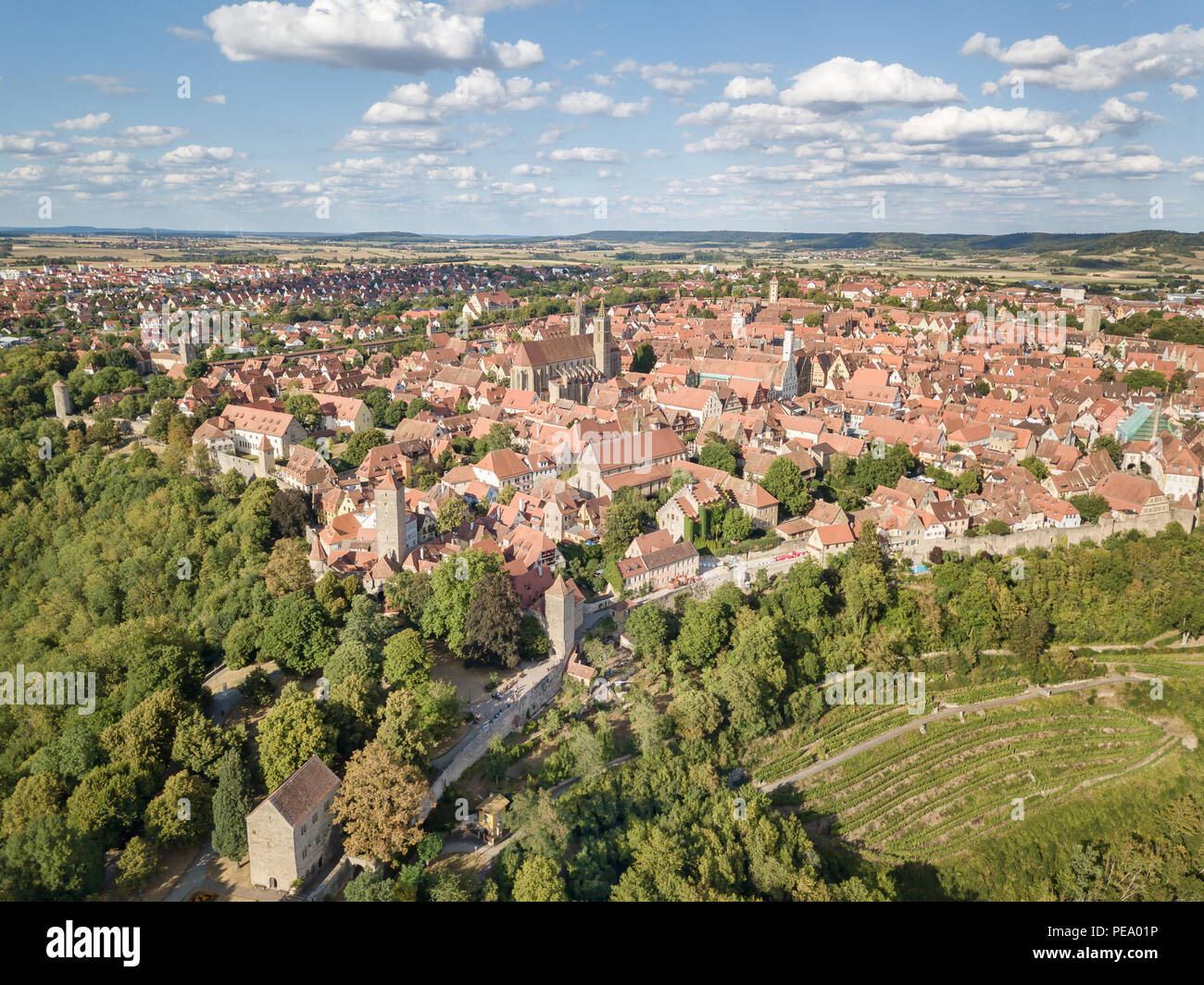 Luftbild der Altstadt von Rothenburg Stockfoto