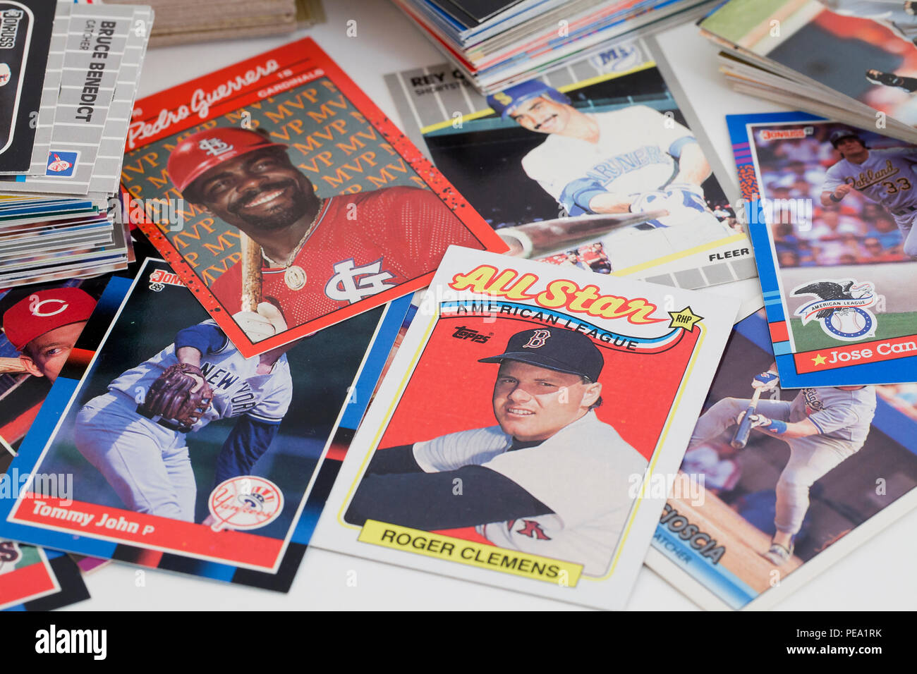 Baseball Karten der berühmten Major League Baseball Spieler aus den 80er Jahren - USA Stockfoto