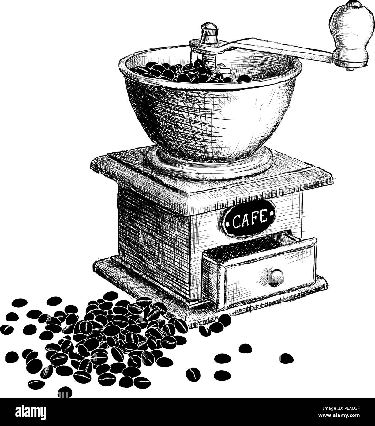 Kaffee Mühle Hand gezeichnet Abbildung. Stock Vektor