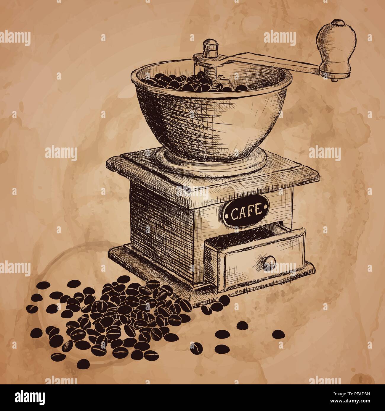 Kaffee Mühle Hand gezeichnet Abbildung. Stock Vektor