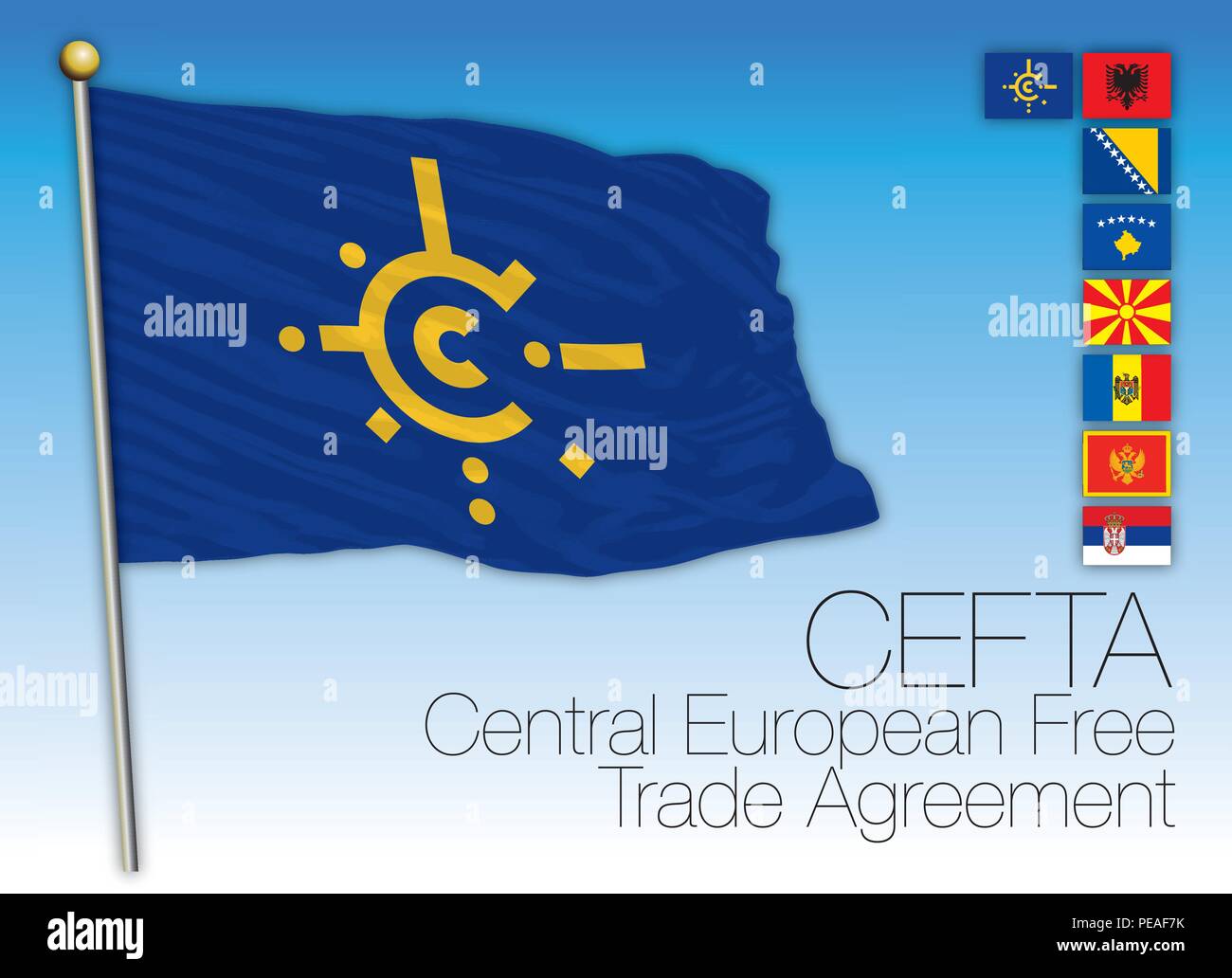 Cefta-Abkommen Flagge, zentrale europäische Organisation Stock Vektor