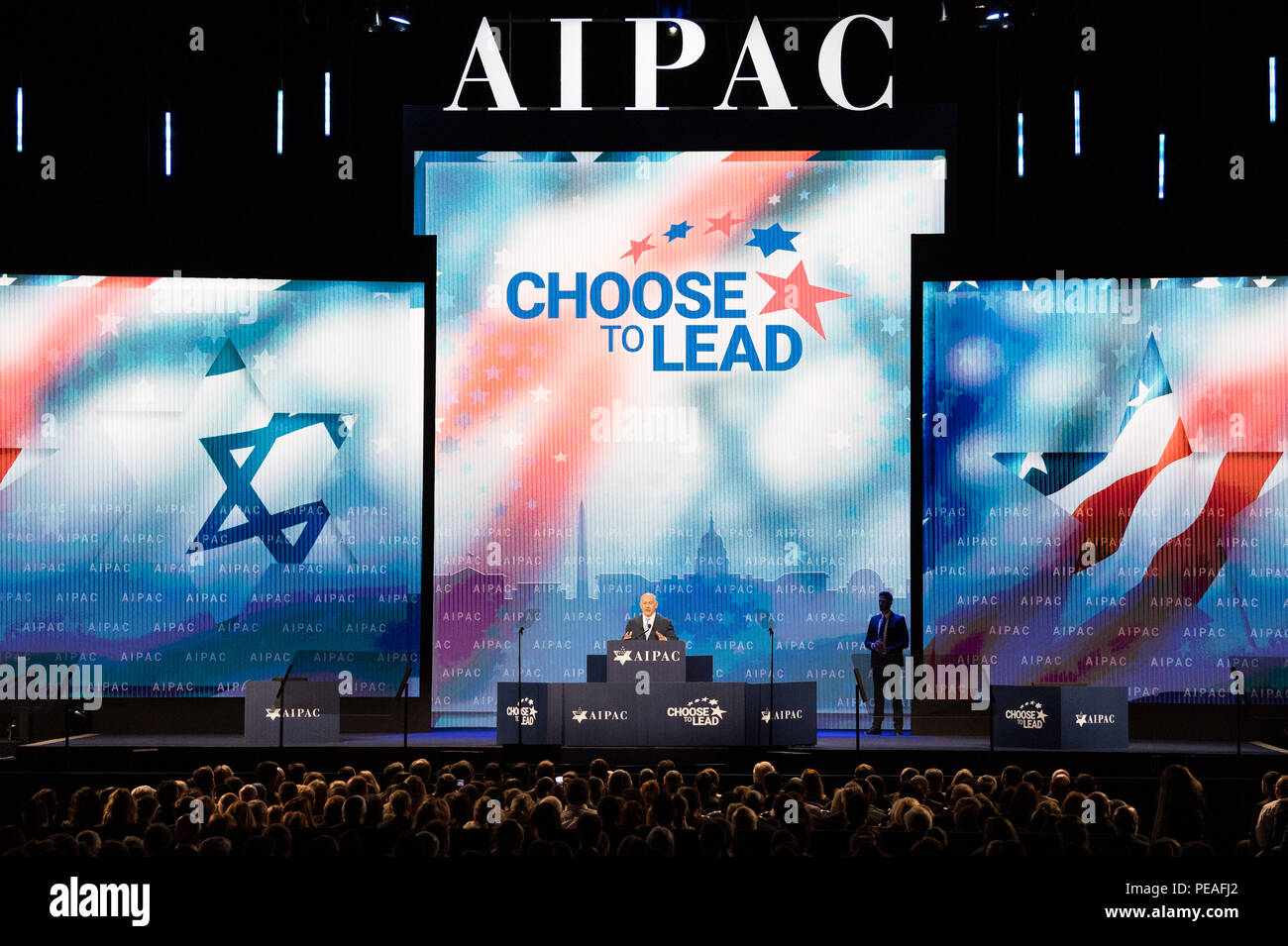 Benjamin "Bibi" Netanyahu, Ministerpräsident von Israel, in einer Rede vor der AIPAC (American Israel Public Affairs Committee) Policy Conference am Walter Stockfoto