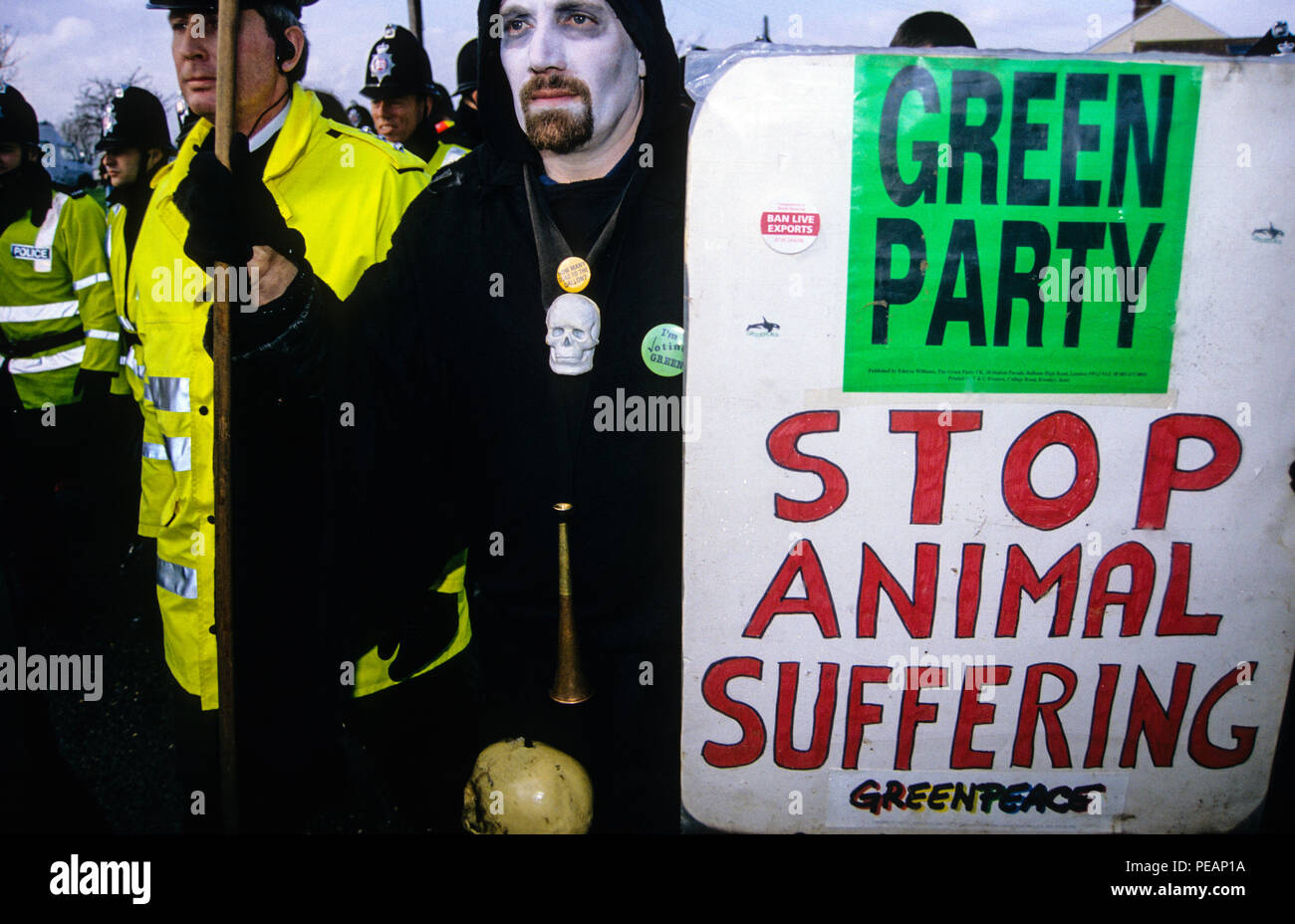 Grüne Partei, Schlacht von Brightlingsea, Live Export Proteste, Brightlingsea, Essex, England, UK, GB. Stockfoto