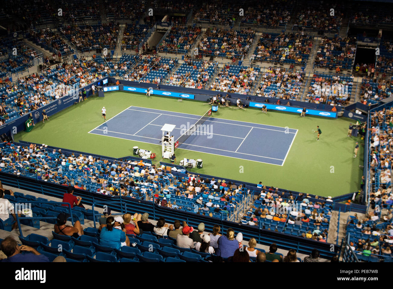 Mason, Ohio, USA. 13. August 2018: Linder Familie Tennis Center während der Novak Djokovic (SRB) vs Steve Johnson (USA) Gleiches an der Western Southern Öffnen in Brent Clark/Alamy leben Nachrichten Stockfoto