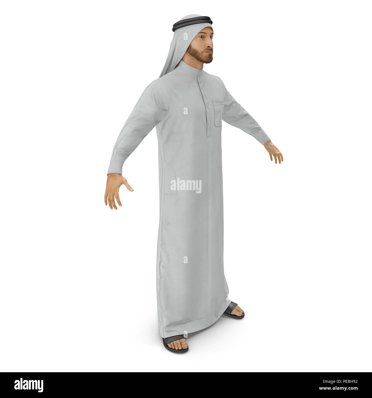 Arabische Geschäftsmann in traditioneller Kleidung auf Weiß. 3D-Darstellung Stockfoto