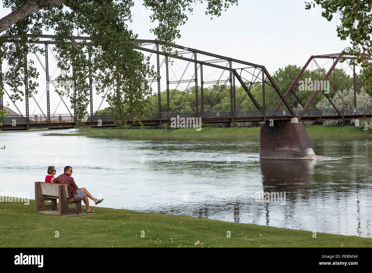 Die Brücke über den Missouri River ist ein historisches Wahrzeichen in Fort Benton, Montana, USA Stockfoto