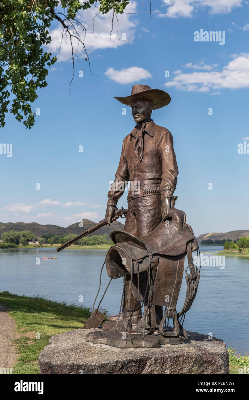 Statue des "George Montgomery: Rider of the Purple Sage" in Fort Benton, Montana, USA Stockfoto