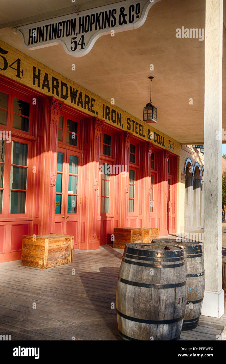 Ansicht eines Gold Rush Era Supply Store, Sacramento Old Town, Kalifornien Stockfoto