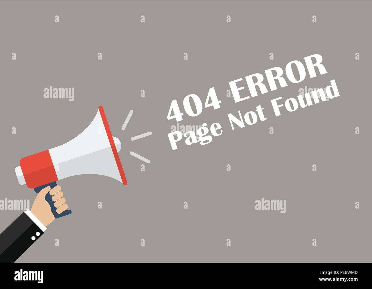 Hand Megaphon mit Word Seite nicht gefunden. Vector Illustration Stock Vektor