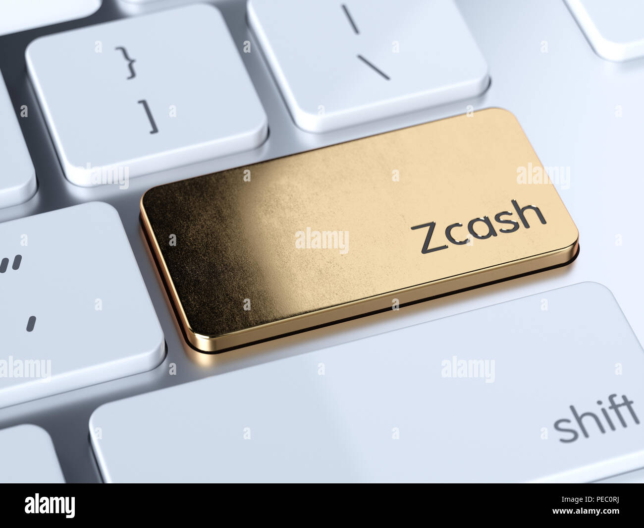 Golden Zcash computer Tastatur Taste drücken. 3D Rendering illustration Stockfoto