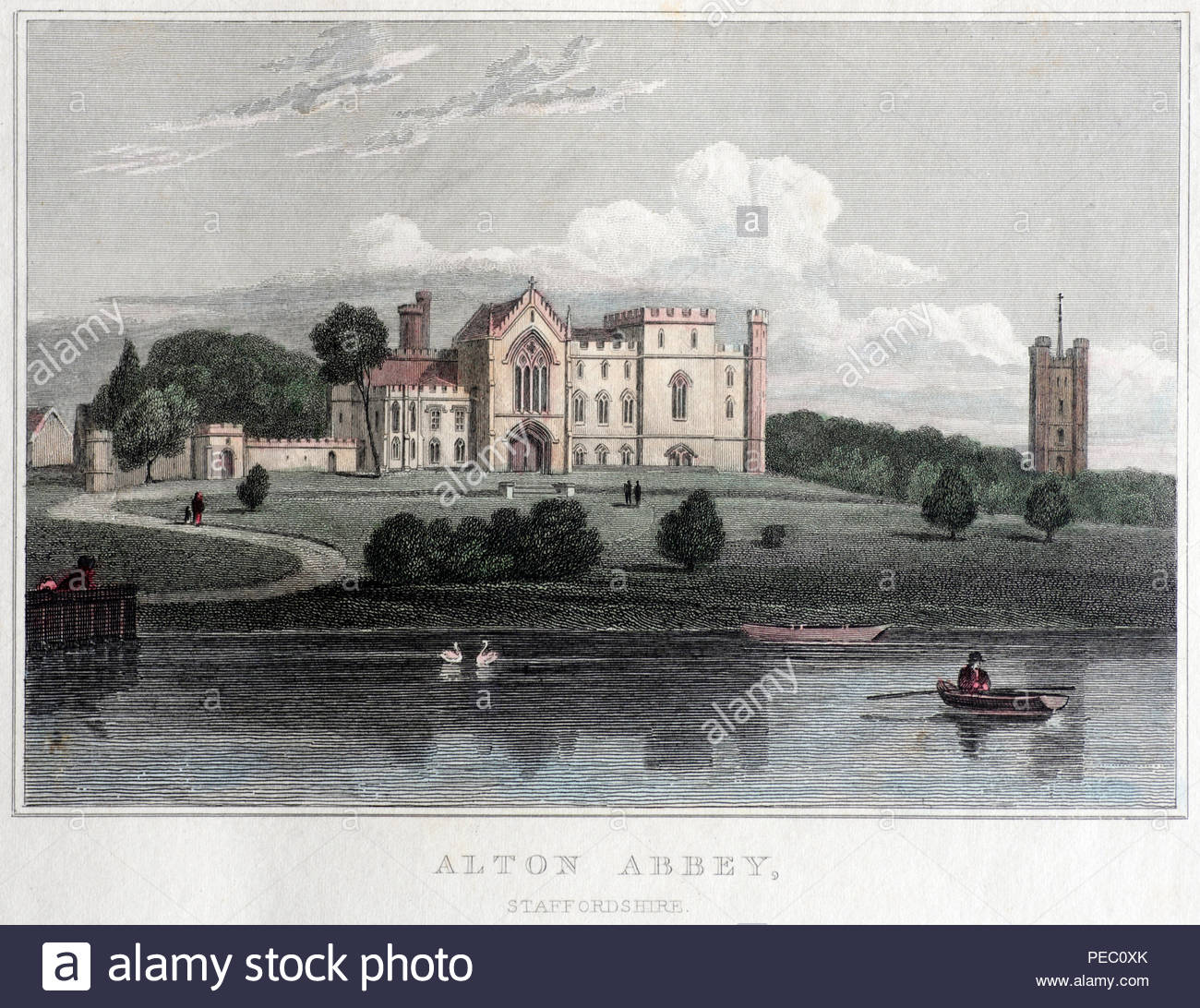 Alton Abbey Staffordshire, Vintage-Stich aus dem Jahr 1830 Stockfoto