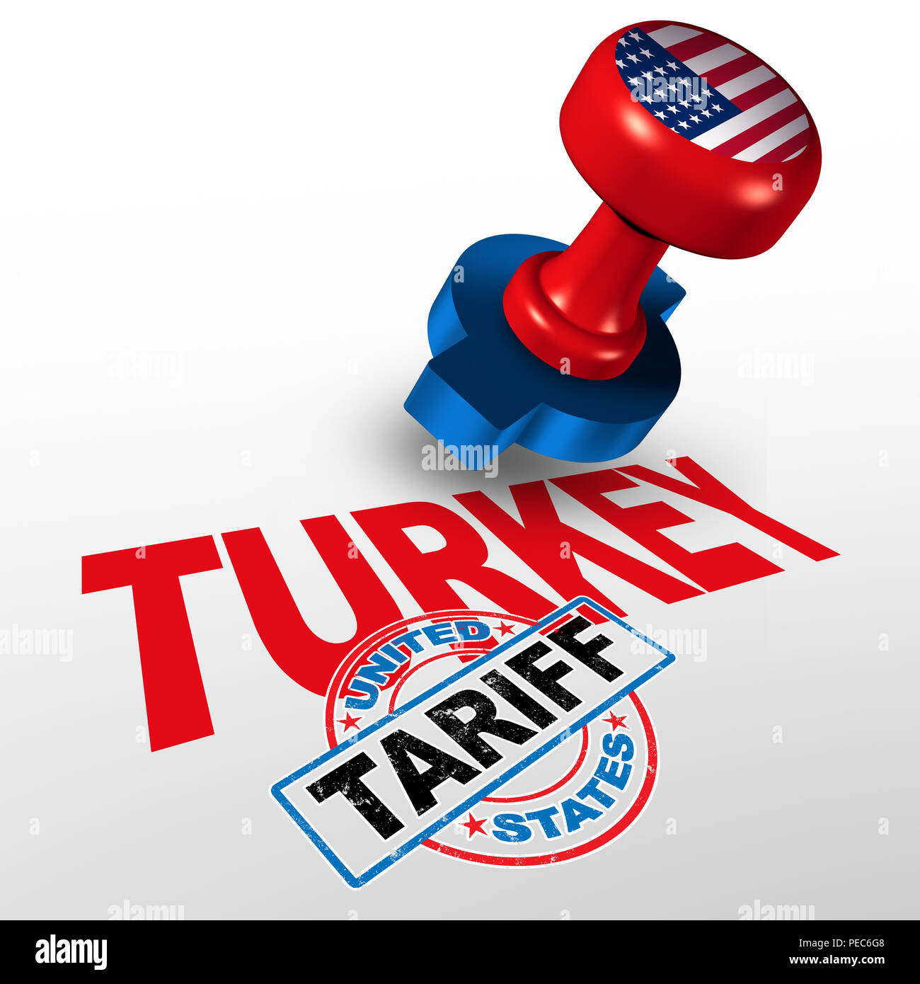 Türkei Vereinigte Staaten Tarif auf türkisch Stahl und Aluminium Tarife wie einen Stempel auf Text als wirtschaftliche Handels Besteuerung Streit über Import und Export. Stockfoto