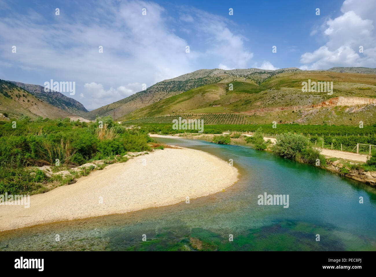 Fluss, Pavlla Vrina plain bei Konispol, qark Vlora, Albanien Stockfoto