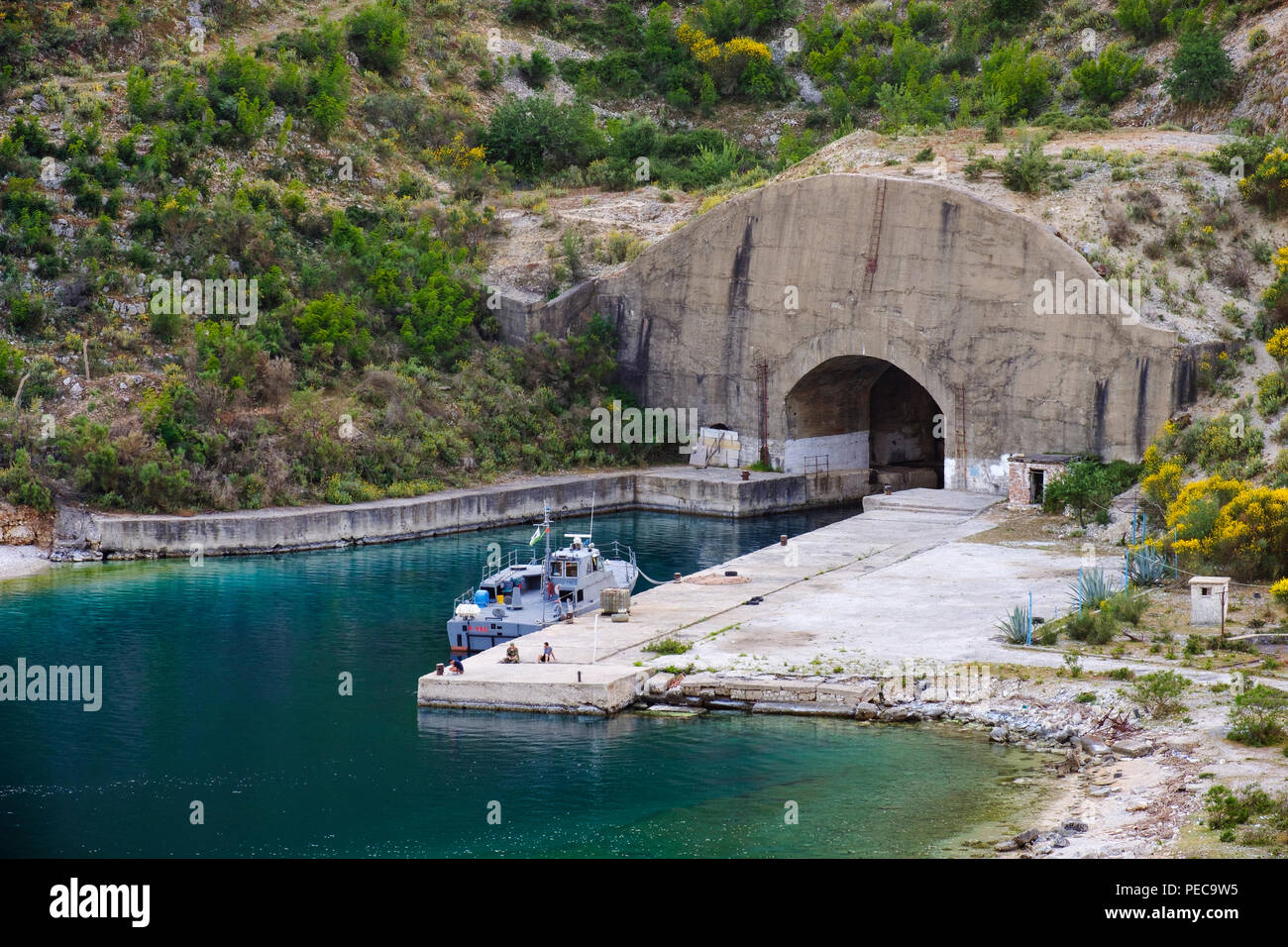 Submarine Base, Porto Palermo, in der Nähe von Himara, Albanischen Riviera, qark Vlora, Albanien Stockfoto