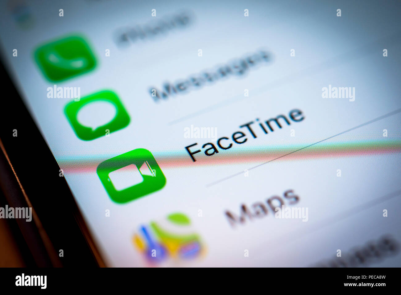 Apple Facetime angezeigten Einstellungen auf einem iPhone, iOS, Smartphone, Display, Nahaufnahme, Detail, Deutschland Stockfoto