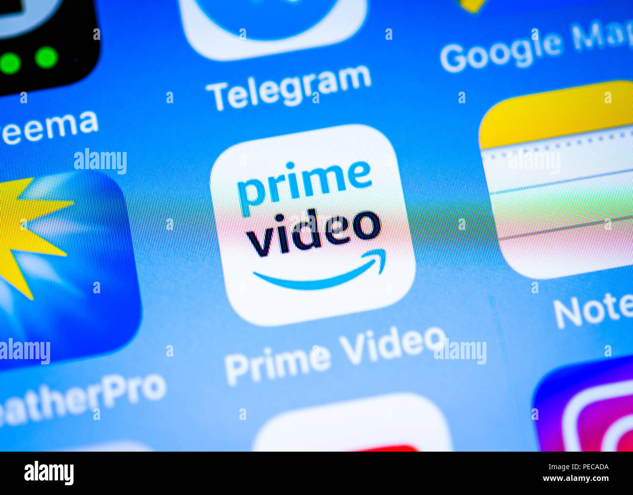 Amazon Prime Video, Video Streaming Service App auf iPhone, iOS, Bildschirm, Display, Nahaufnahme, Detail, Deutschland Stockfoto