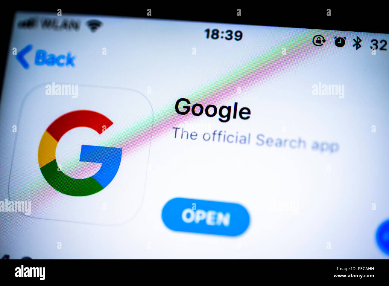 Offizielle Google Suche App im Apple App Store, App, iPhone, iOS, Smartphone, Display, Nahaufnahme, Detail, Deutschland Stockfoto