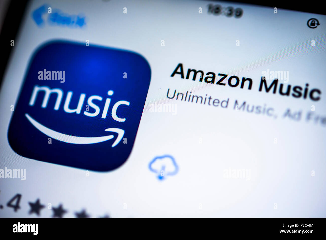 Amazon Musik App im Apple App Store, Musik streaming Service, Symbol der App, iPhone, iOS, Smartphone, Display, Nahaufnahme, Detail Stockfoto